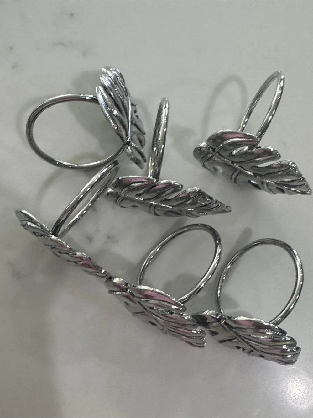 Silver tone Monstera Leaf napkin rings Set of 6